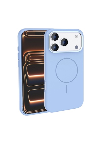 Apple Uyumlu iPad iPhone 17 Pro Max Kılıf M-safe Şarj Özellikli Metal Kamera Çerçeveli Zore Edi Silikon Kapak Açık Mavi