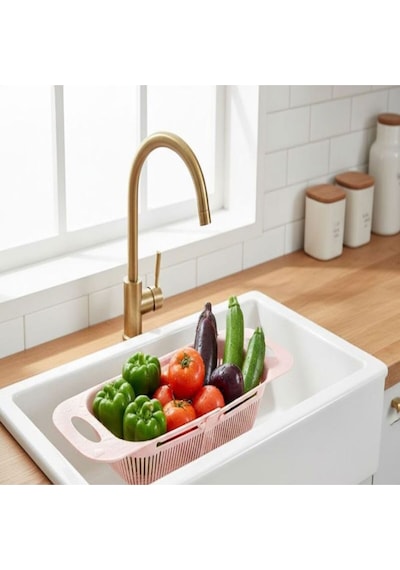 Sürgülü Ayarlanabilir Pratik Lavabo Süzgeci,ayarlı Evye,meyve Sebze Salata Yıkama Pembe-gri 2 Adet P Diğer