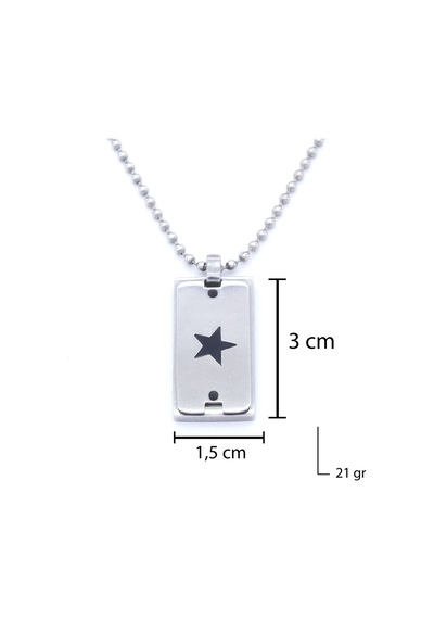Ferizz 316l Çelik Yıldız Model Erkek Plaka Kolye 60 Cm Ekly-128 Gri
