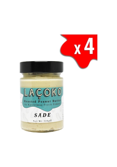 Laçoko Şekersiz Katkısız Glutensiz Vegan Doğal Az Kavrulmuş Çiğ Yer Fıstığı Ezmesi 4 x 320 G