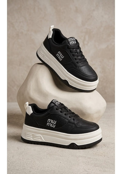 Mlu Mlu Kadın Kışlık Sneaker Su Geçirmez Kaydırmaz Ortopedik Yüksek Taban Siyah