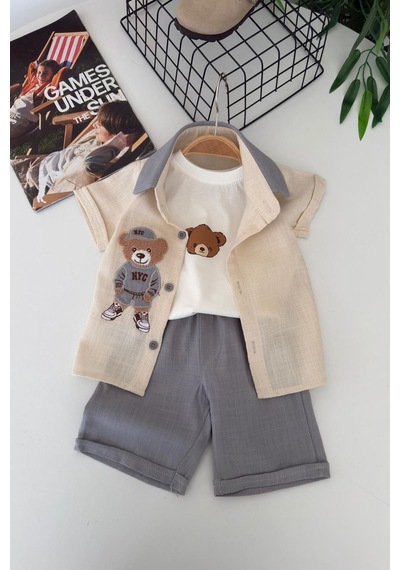 Miniğimin Cicileri Bear Panç İşleme Detaylı Erkek Bebek 3 Lü ... Gri