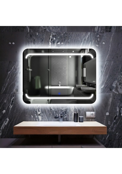 Recta Beyaz Led'li Kumlamalı Lavabo & Banyo Aynası Dokunmatik Sensörlü 65 X 90 Cm
