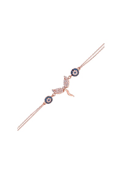 Rose Zirkon Taşlı Nazar Boncuklu Koruyucu Melek 925 Ayar Gümüş Bileklik