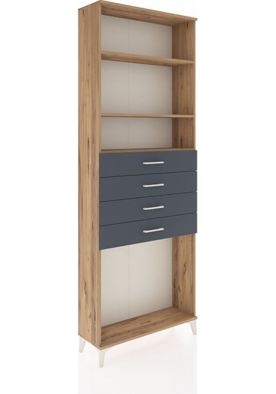Arges Dolap 3 Raflı 4 Çekmeceli 88x30x243 Çam-antrasit Atlas Çam