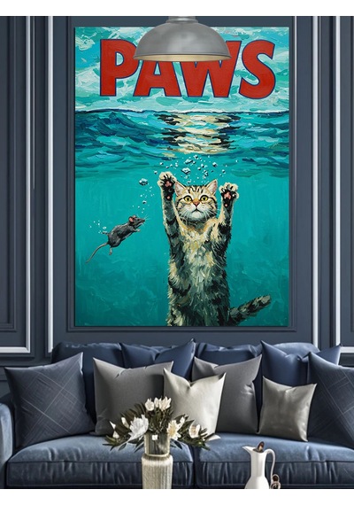 "paws" Patiler Yazılı Komik Kedi Dekoratif Kanvas - Mdf Ahşap Tablo