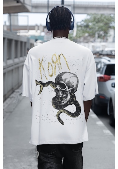 Korn Rock Metal Sırt Baskılı Unisex Oversize Müzik Grubu Tişört Beyaz