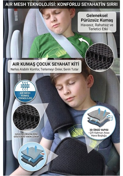 Araba Emniyet Kemeri Yastığı Oto Kemer Küçültme Seti Çocuk Baş Boyun Yastığı Kemer Daraltıcı Air Set 01