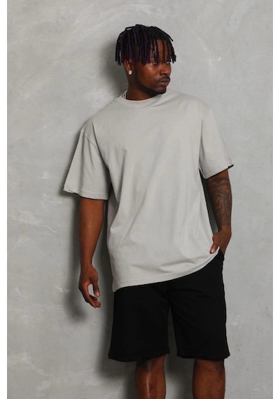 Freedom Storee Erkek Düz Yazlık Kısa Kol Tişört Bisiklet Yaka Oversize T-shirt - Gri Çok Renkli