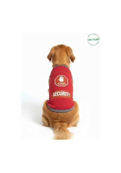 Kırmızı Stop Security Güvenlik Baskılı Kedi Ve Köpek Kıyafeti Tişörtü Elbisesi Xsmall/xs/beden 0