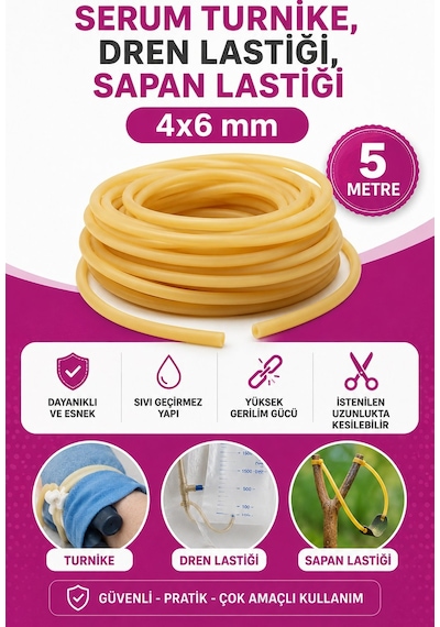 4x6 Mm Serum Turnike Lastiği Dren Sapan Av Lastiği Doğal Kauçuk 5 Metre