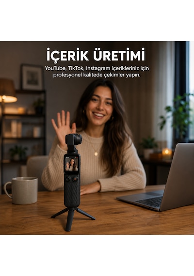 Smate 4k Pocket Camera Profesyonel Vlog Kamerası Gimbal Özellikli Titreşim Önleyici Otomatik Dönüş Ve Yüz Takibi Siyah