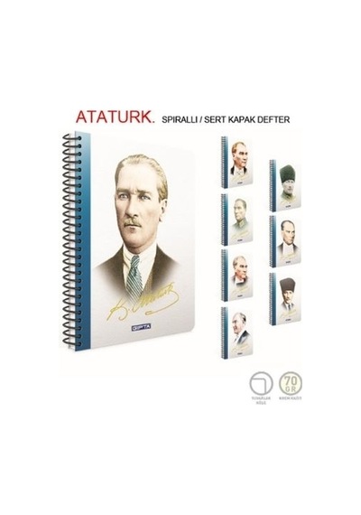 Atatürk Spiralli Sert Kapak 17x24 100 Yaprak Kareli Defter 2651 Gıpta Çok Renkli