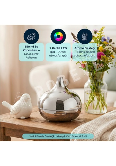 Robeve 550 Ml Otomatik Hava Nemlendirici Buhar Makinesi Oda Nemlendirici Aroma Difüzör Gümüş