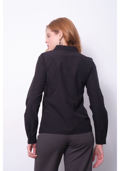 Pera Moda Kadın Basic Gizli Düğme Özellikli Gömlek Koyu Siyah