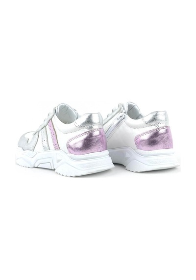 Hakiki Deri Gümüş Pembe Kalın Tabanlı Kız Çocuk Sneakers Ayakkabı Gümüş