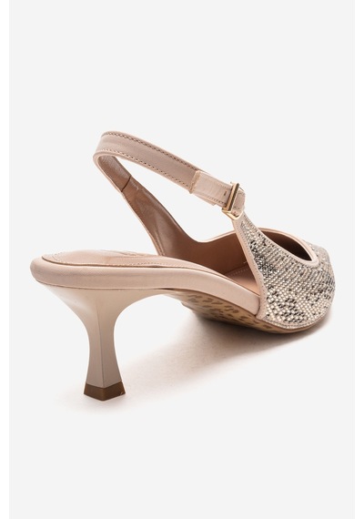 Luvishoes Nella Ten Altın Taşlı Kadın Topuklu Ayakkabı Ten