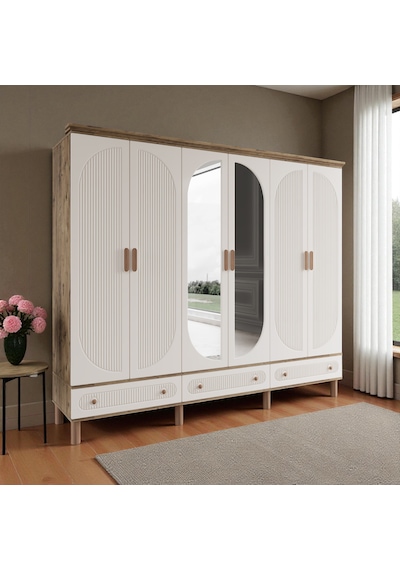 Comiet Sally 6 Kapaklı Aynalı Çekmeceli Mdf Gardırop Aytaşı
