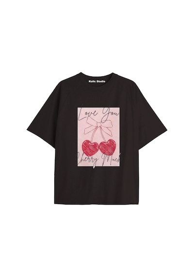 Kalic Studio Y2k Vintage Cherry Baskılı Siyah T-shirt Kod 81 Siyah-81