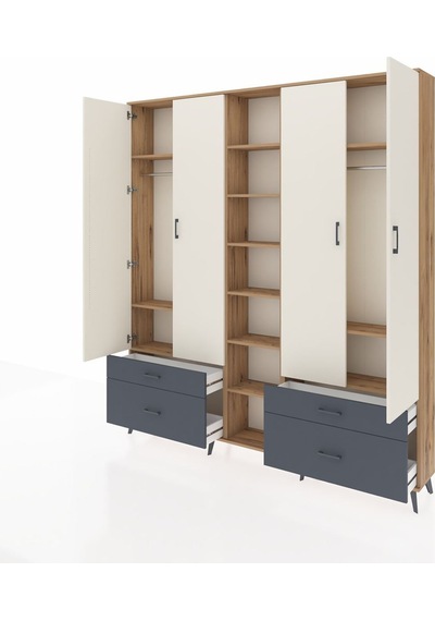 Arges Dolap 12 Raflı 4 Çekmeceli 2 Askılı 220x30x243 Çam-aytaşı/antrasit Aytası/antrasıt