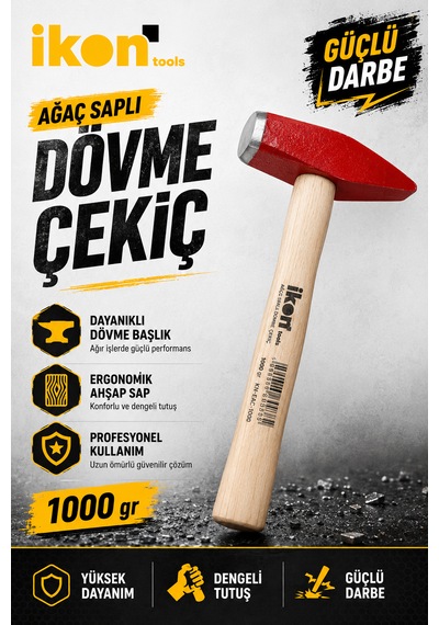 Ağaç Saplı Dövme Çekiç 1000 Gr Dayanıklı Çelik Başlıklı Ahşap Saplı Profesyonel Çekiç