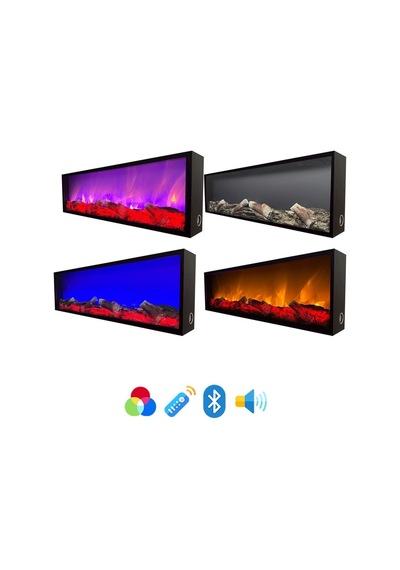 Arif Şömine Dekoratif Elektrikli Yapay Şömine - 160x40x15 Cm - Kumandalı, Bluetooth Özellikli