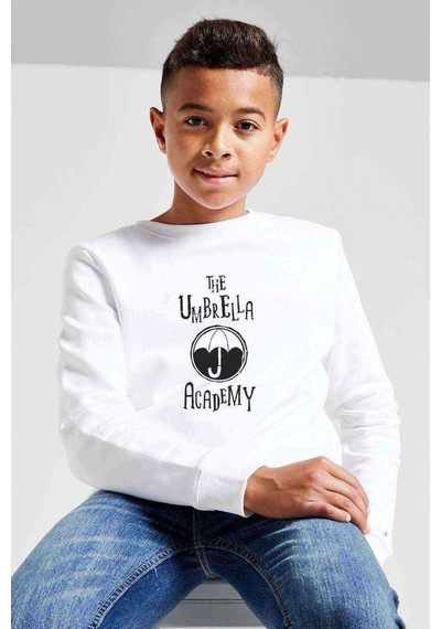 Tshirthane The Umbrella Academy Logo&Yazi Baskılı Unisex Çocuk Beyaz Sweats (528554801) Beyaz