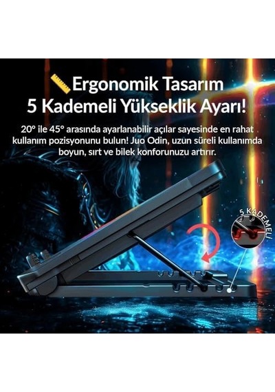 Odin Rgb Işıklı Gaming 2200rpm Çift Fan Led Display Laptop Notebook Soğutucu Stand