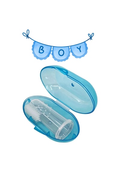 Mucit Home Mavi Erkek Bebek Çocuk Silikon Parmak Diş Kaşıyıcı Dil Temizleyici Diş Fırçası