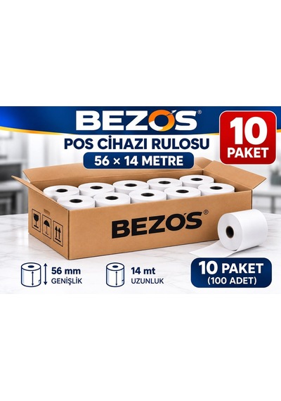 Termal Pos Cihazı Rulosu 56 Mm X 14 M - 100 Adet 10 Paket Yazar Kasa Slip Rulosu