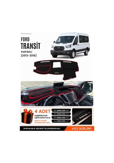 Ford Transit Kapaklı 2013-2018 Uyumlu Torpido Örtüsü, Torpido Kılıfı - Siyah Kırmızı