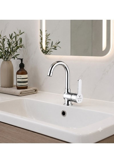 Elvora Jival Lüx Banyo Lavabo Bataryası Gümüş - Krom
