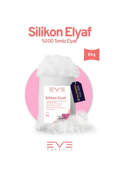 Eve Tekstil Yastık Yorgan Oyuncak Dolum Malzemesi Antialerjik Yapışmaz 1.kalite %100 Temiz Silikon Elyaf 6 Kg