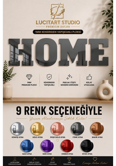 Studio Home Dekoratif Duvar Yazısı 1 Mm Kendinden Yapışkanlı Aynalı Pleksi 9 Renk Seçeneği Füme Studio Home Dekoratif Duvar Yazısı 1 Mm Kendinden Yapışkanlı Aynalı Pleksi 9 Renk Seçeneği Füme