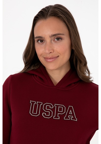 U.S. Polo Assn. Kadın Bordo Şardonlu Kapüşonlu Basic Sweatshirt 50313566-VR014