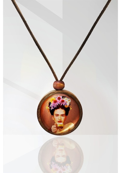 Frida Kahlo Ahşap Kolye N11.14824 Kahverengi