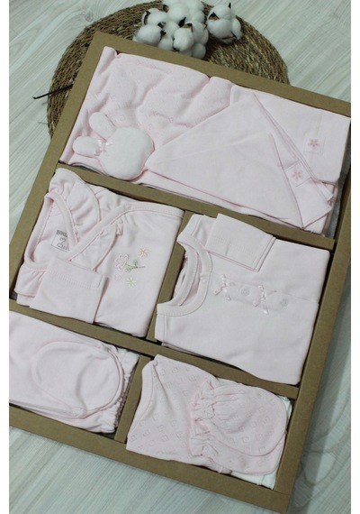 Caramell Barbosa Cute Nakışlı %100 Pamuk Yenidoğan 10'lu Hastane Çıkışı 56-62cm Pembe