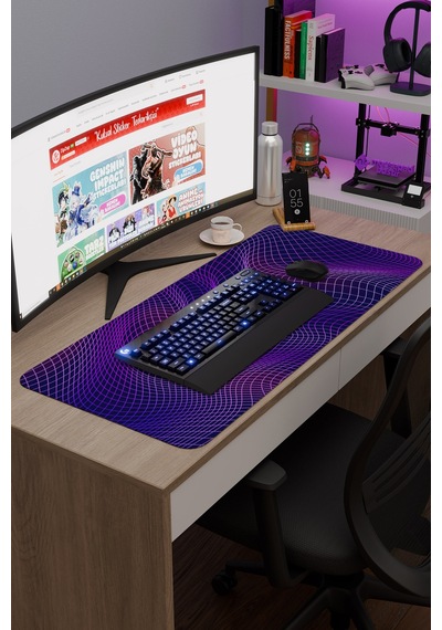 Vaporwave Grid Kaymaz Dikişli Kauçuk Oyuncu Mousepad V3 - 90x40 Xxl Gaming Mouse Pad Fare Altlığı