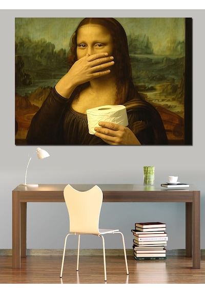Tuvalet Kağıdı Ve Mona Lisa Dekoratif Kanvas - Mdf Ahşap Tablo