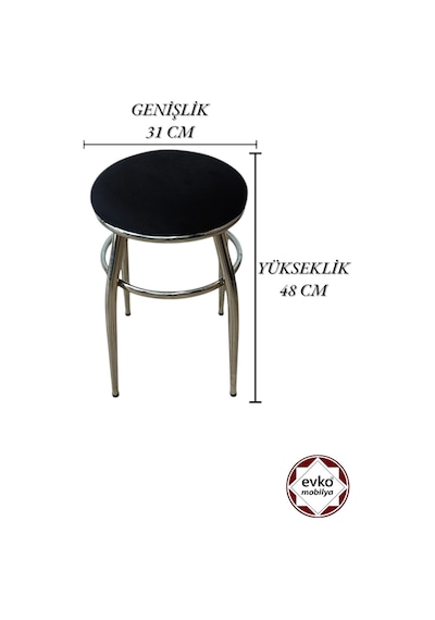 Evko Mobilya Tabure, Bar Taburesi, 2'li Tabure, Metal Ayaklı Tabure - Siyah Bf