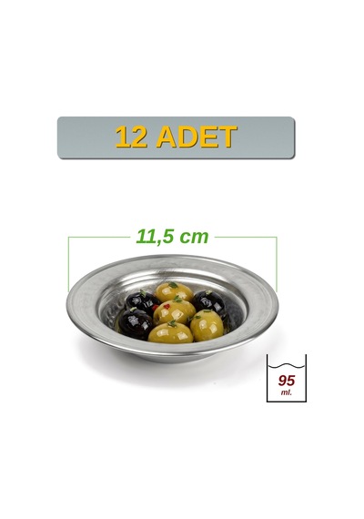 Binbir Trend 11,5 Cm Yanaklı Krom Çelik Zeytinlik Ve Kahvaltılık Kase 95 Ml Meze, Reçel, Sos Kasesi -kase1158 12 Adet