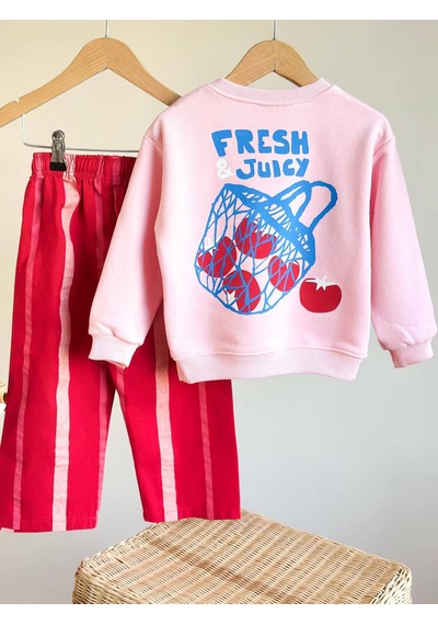 Superbaby Noble Kids Pembe "fresh & Juicy" Baskılı 3 İplik Şardonsuz Rahat Kesim Çocuk Takımı Superbaby Noble Kids Pembe "fresh & Juicy" Baskılı 3 İplik Şardonsuz Rahat Kesim Çocuk Takımı