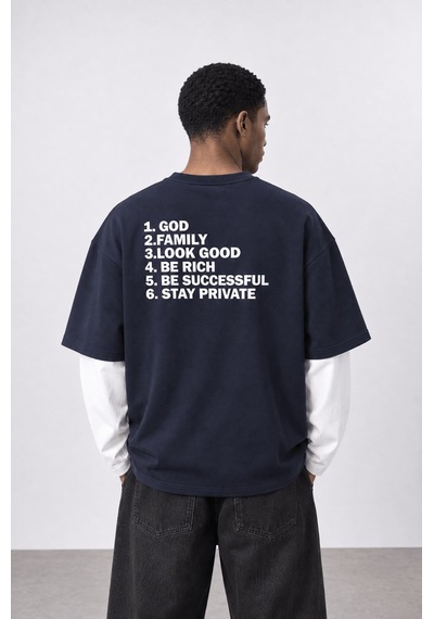 Respire Erkek Double Sleeve Oversize Sweatshirt Lacivert