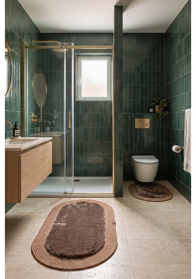 Banyo Paspası Takımı 60x100+40x60 Cm Düz Mouss Kahve & Camel