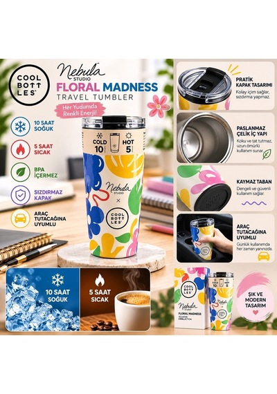 Cool Bottles Floral Madness Bardak Xclusive Bardak Çelik Termos 550 Ml Cbt55flm Çok Renkli