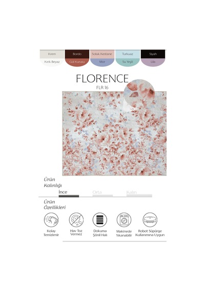 Cool Halı Florence Krem Pembe Çiçekli Dekoratif Bohem Yıkanabilir Dokuma İnce Salon Ev Oda Halısı