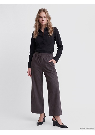 LC Waikiki Lc Waıkıkı Antrasit Loose Fit Süet Görünümlü Kadın Pantolon