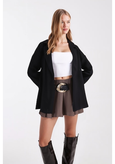 Armonika Kadın Siyah Erkek Yaka Yanları Yırtmaçlı Oversize Ceket Arm-26k001009