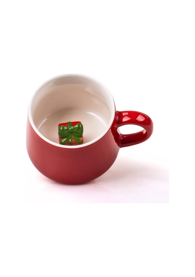 Mukko Home 3d Hediye Kutusu Biblolu Porselen Kupa - 350 Ml, Eğlenceli Ve Şık Tasarım,kırmızı Beyaz - Çok Renkli