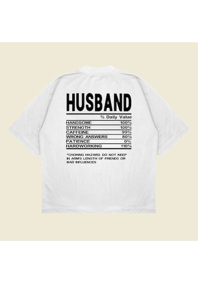 Startmore Husband Baskılı Oversize Unisex Pamuklu Nefes Alan Kalın Kumaşlı Beyaz